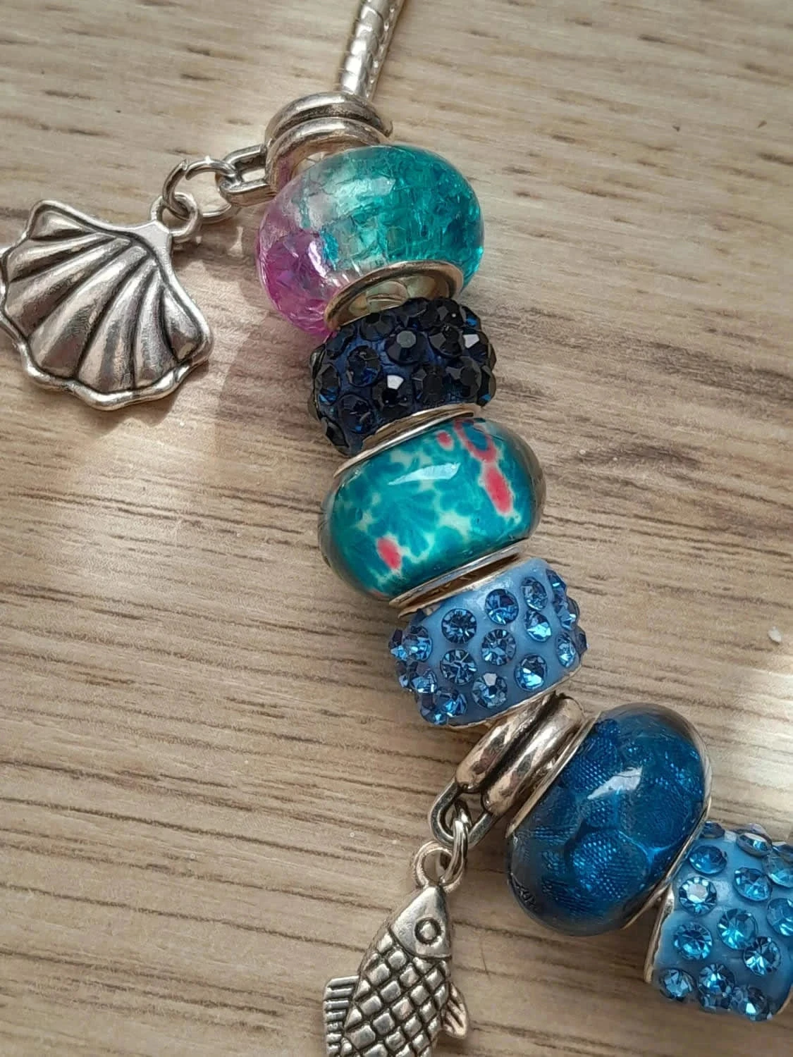Pulsera azul, con sirena, pez, concha - 19,5cm – photo 2